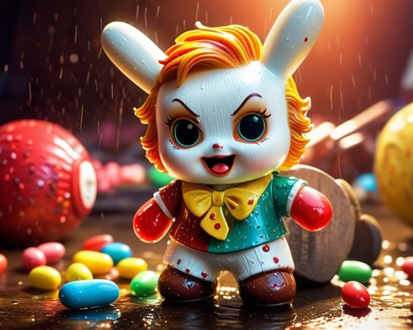 Whimsical Rabbit Toy Character in Colorful Setting