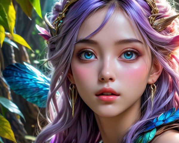 Fantasy Portrait of a Young Woman with Purple Hair