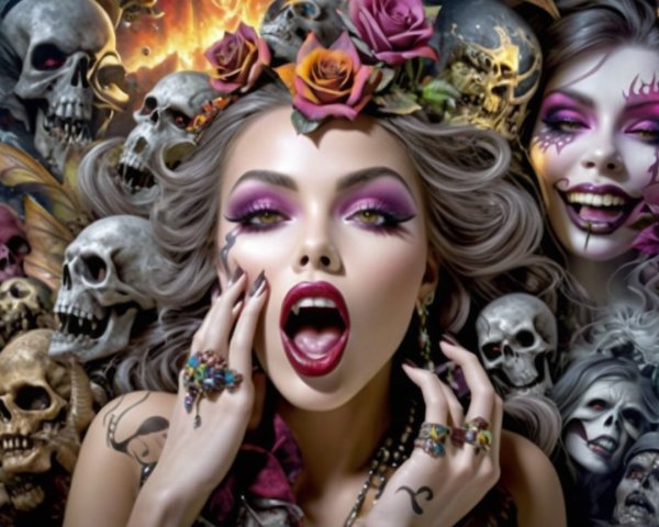 Striking Woman with Dramatic Makeup and Gothic Elements
