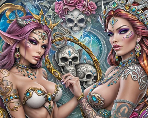 Fantasy Women with Tattoos and Elaborate Jewelry