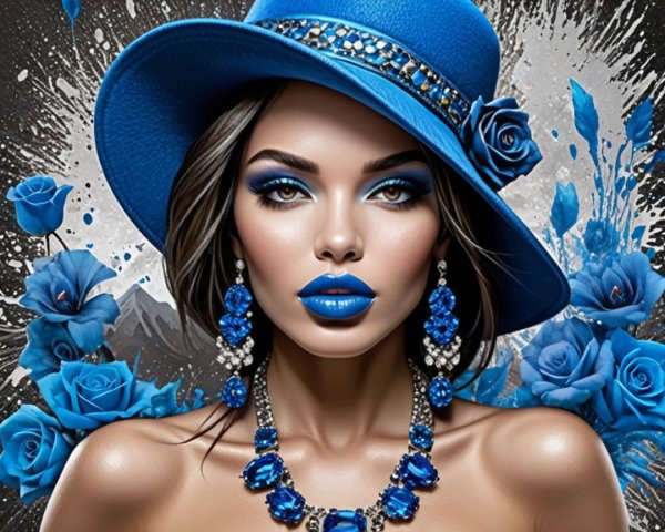 Vibrant Blue Makeup and Accessories on a Woman