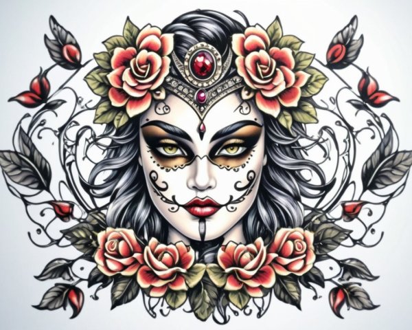 Striking Woman with Black Hair and Dramatic Makeup