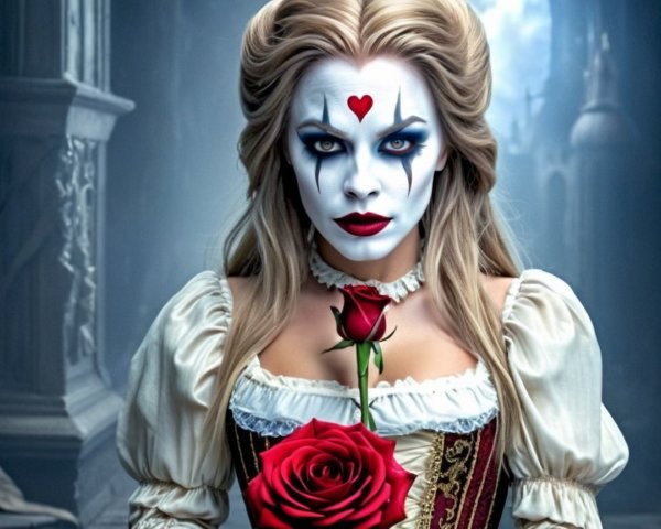 Gothic Figure in Vintage Dress with Red Rose