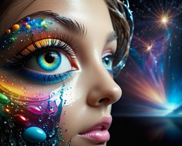 Close-Up Portrait of a Young Woman with Vivid Makeup