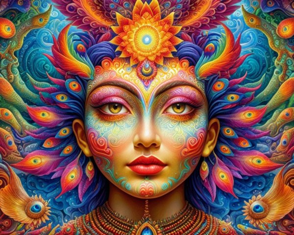 Vibrant Portrait of a Woman with Intricate Patterns