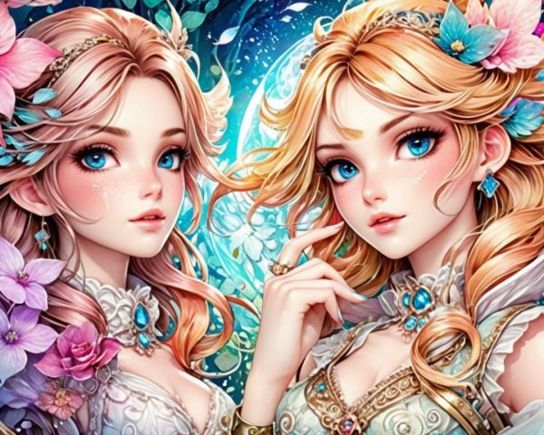 Enchanting Characters with Blue Eyes and Floral Hair