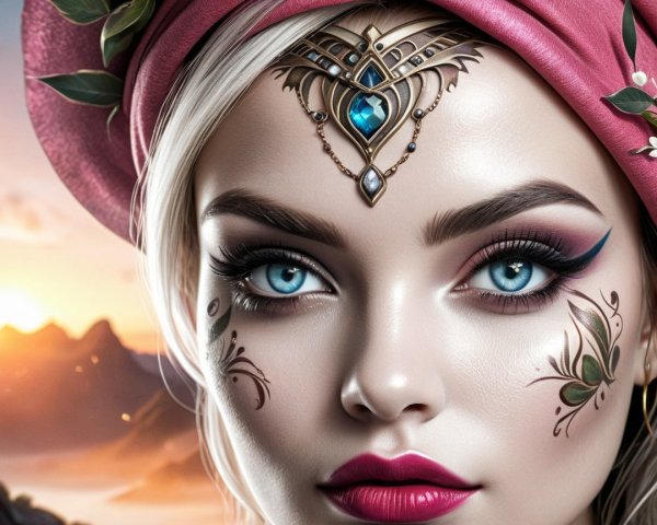 Close-Up Portrait of a Woman with Blue Eyes and Makeup