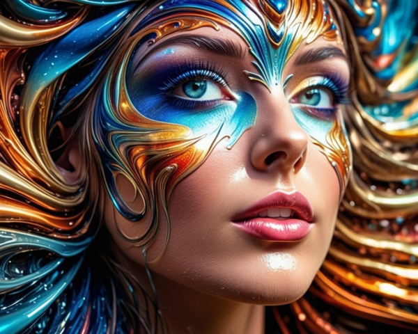 Close-Up of a Woman's Face with Colorful Patterns