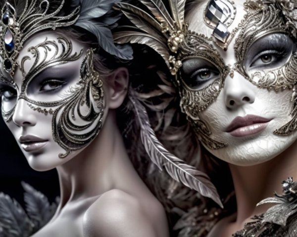 Elegant Women in Intricate Masquerade Masks