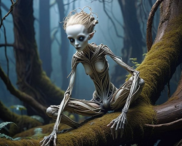 Slender, skeletal figure in a misty forest setting