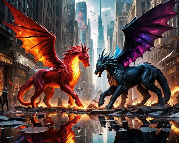 Dragons Clash in Chaotic Urban Battle Scene