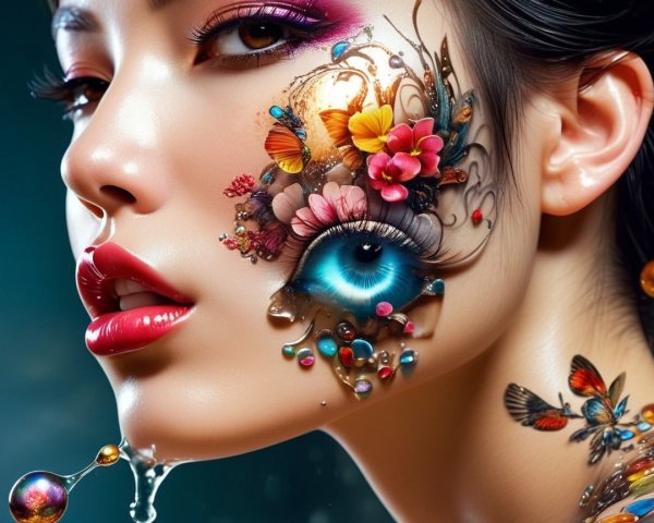 Vibrant Portrait of a Woman with Floral Designs