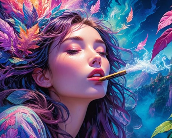 Portrait of a Young Woman with Colorful Hair and Smoke