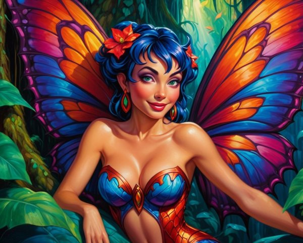 Enchanting Fairy with Blue Hair in Lush Jungle