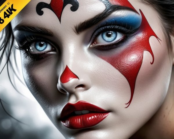 Close-up of Woman with Dramatic Red and Black Makeup