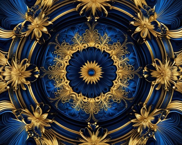 Intricate Circular Design in Blue and Gold Hues