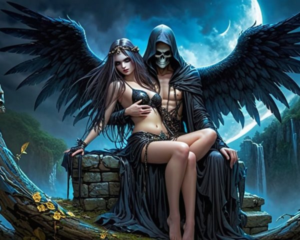 Ethereal Figures in a Mystical Landscape at Night