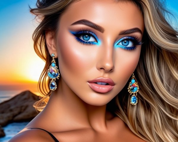 Close-Up of Glamorous Makeup with Blue Eyeshadow