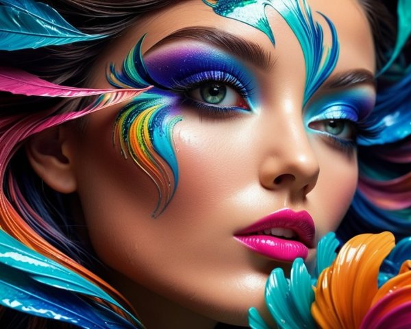 Close-Up Portrait of a Woman with Artistic Makeup