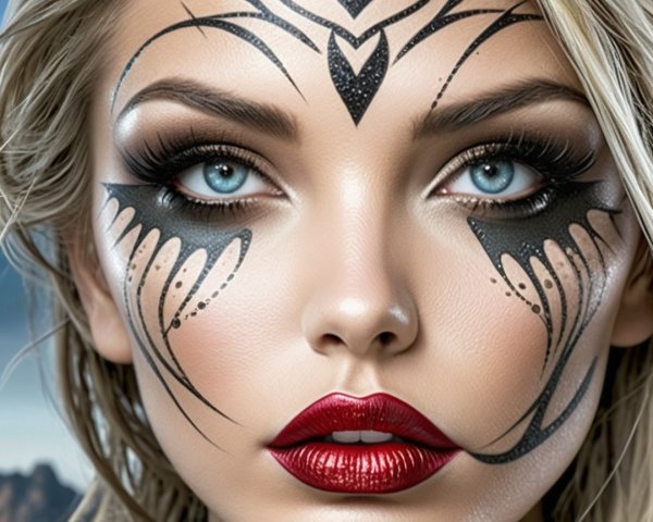 Portrait of a Young Woman with Intricate Face Paint