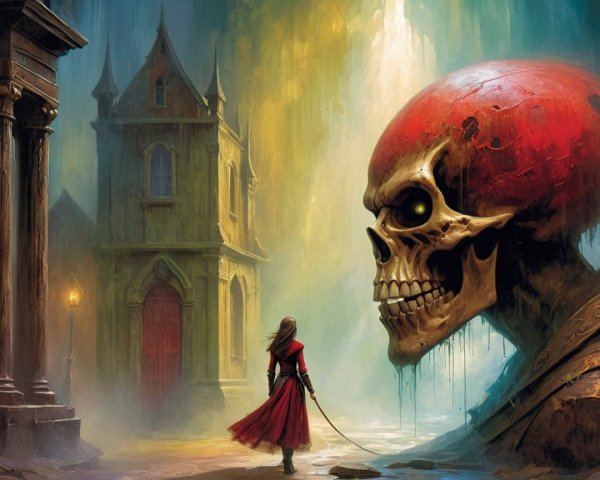 Mystical Landscape with Figure and Colossal Skull