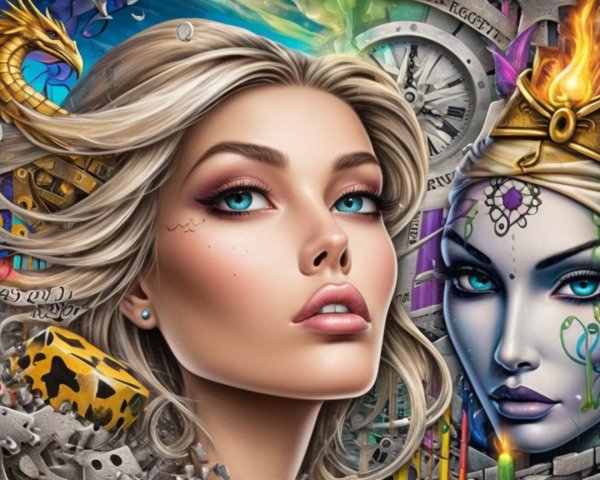 Stylized Portrait of Woman with Mystical Elements