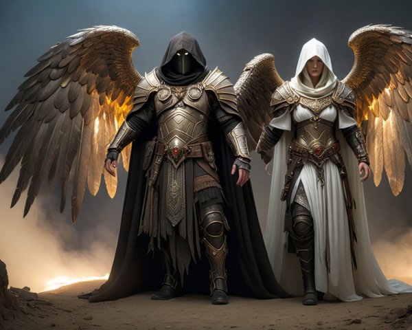 Majestic Angelic Figures in Ethereal Setting