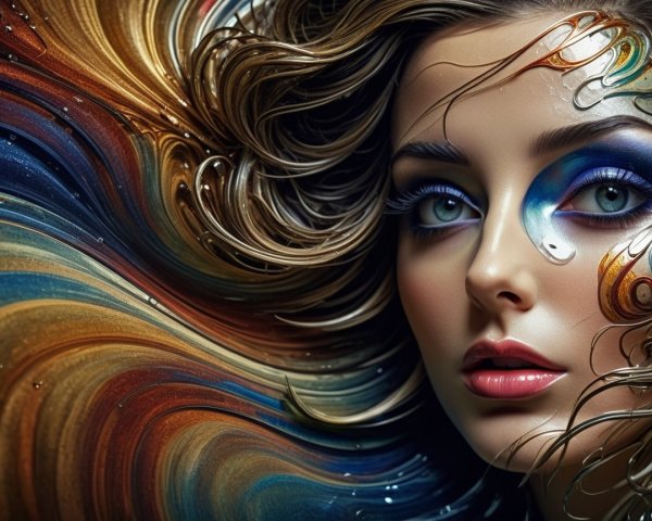 Close-Up Portrait of Woman with Vibrant Makeup and Hair