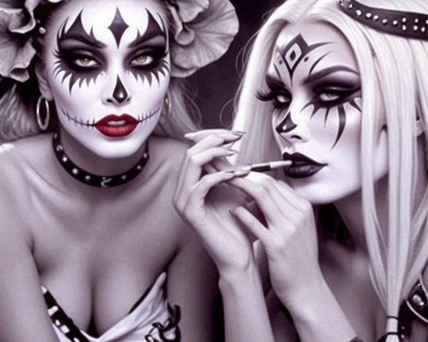 Women with Gothic Makeup in Monochromatic Setting