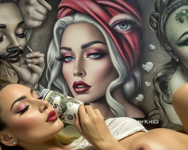 Woman with Glamorous Makeup and Artistic Mural Background
