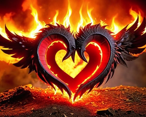 Intertwining Swans Forming a Fiery Heart Design