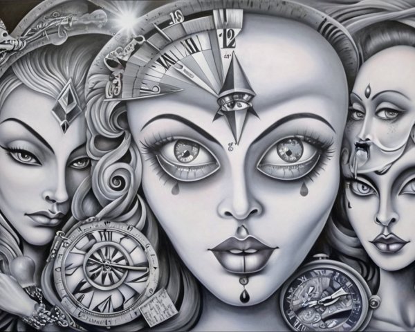 Surreal Black and White Artwork of Ethereal Faces