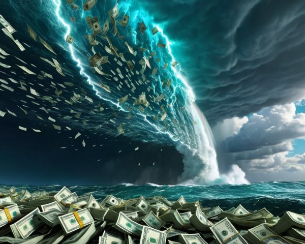 Dramatic Scene of Tumultuous Ocean and Cash Waves