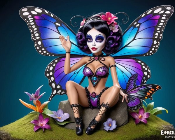 Intricate Doll with Butterfly-Inspired Outfit and Wings