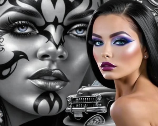 Bold Makeup and Vintage Cars in Artistic Presentation