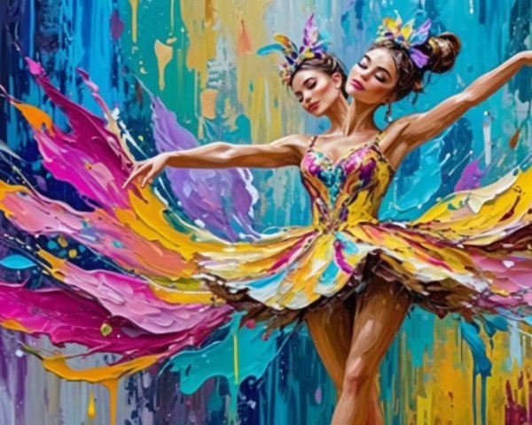 Abstract Painting of a Two-Headed Ballerina