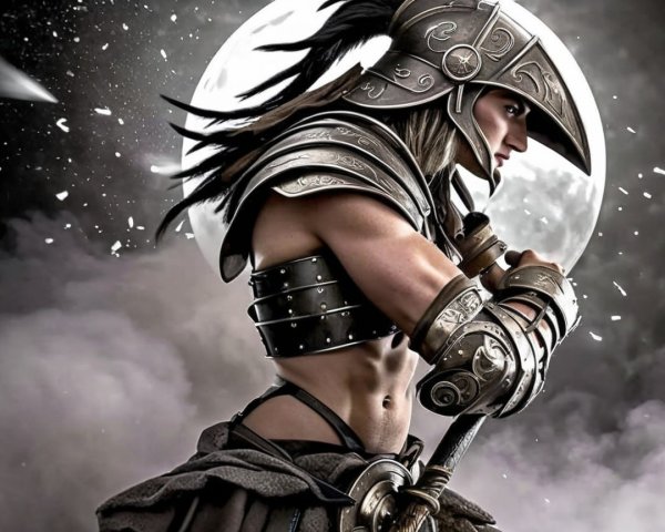 Warrior in Armor Against Moonlit Backdrop