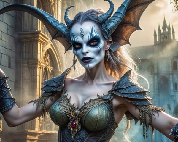 Fantasy Character with Dramatic Makeup and Armor