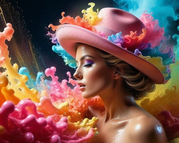 Portrait of a Woman in a Vibrant Pink Hat