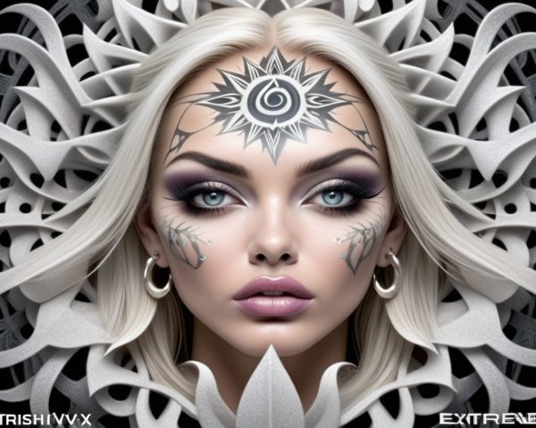 Portrait of a Woman with Blonde Hair and Tattoos