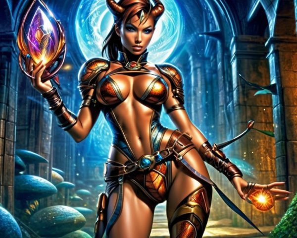 Fantasy Character in Mystical Environment with Crystals