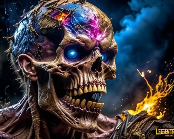 Detailed Zombie with Glowing Eyes and Flames