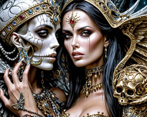 Women with Skeleton Face and Regal Armor Details