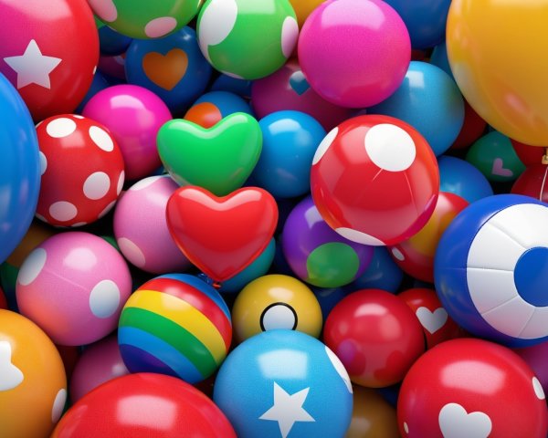 Colorful Balloons and Balls in Festive Arrangement