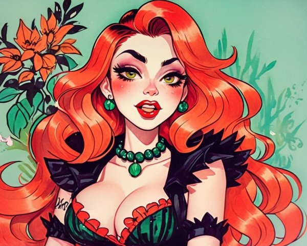 Stylized Character with Red Hair and Green Outfit