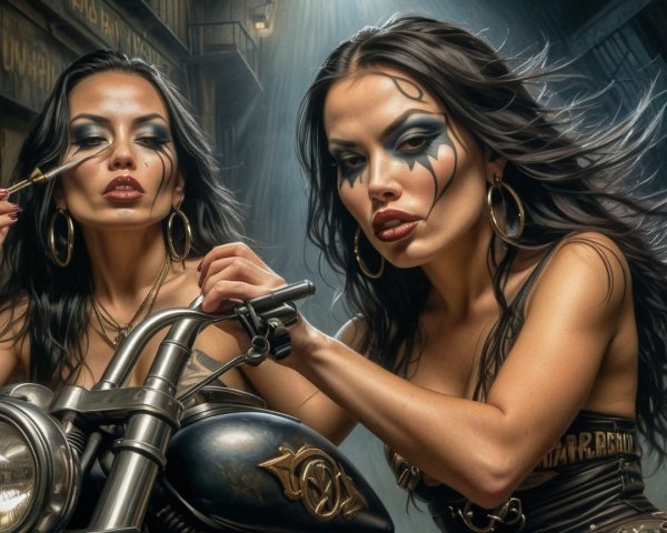 Dramatic Makeup and Motorcycle in Urban Setting