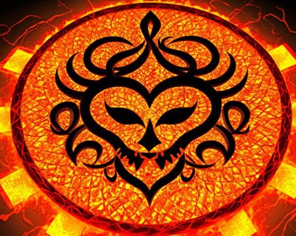 Black Emblem of Creature Against Fiery Background