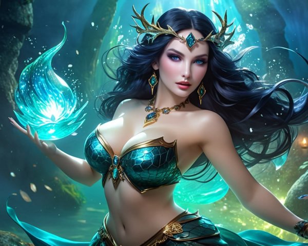 Mystical Underwater Scene with Enchanted Woman