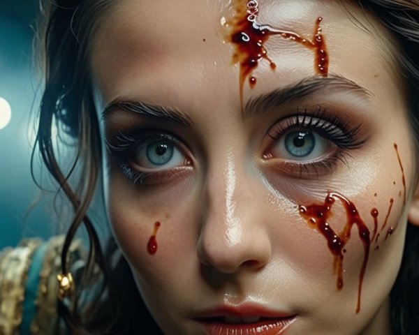 Close-Up of Woman's Face with Blue Eyes and Makeup