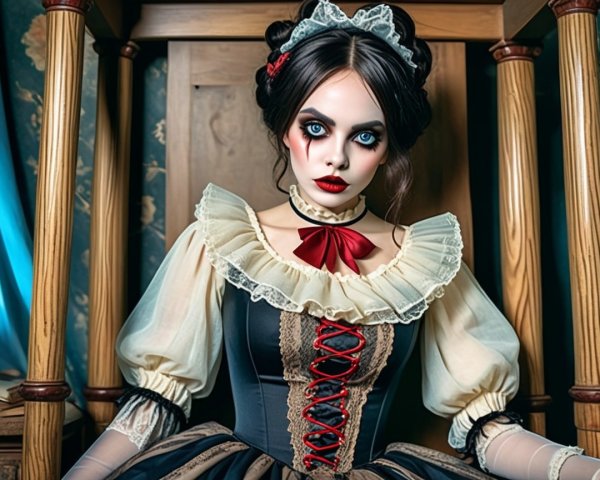 Vintage-inspired dress with puffed sleeves and lace